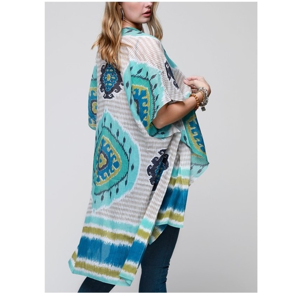 New! Teal & Olive Boho Kimono, Flowy & Lightweight - Picture 1 of 5